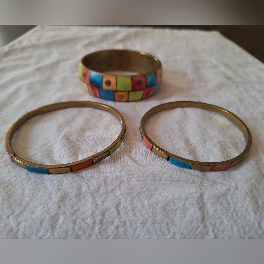 Retro Brass And Shell Bangles - image 2